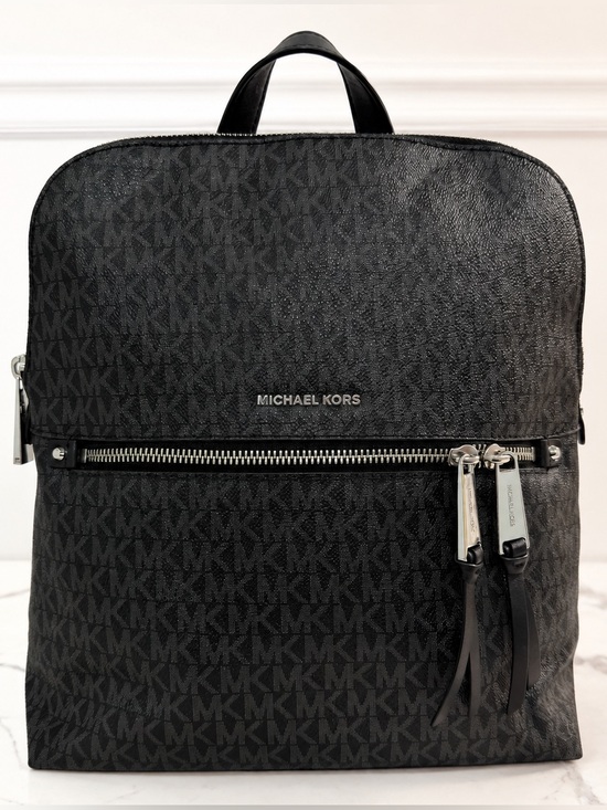 Michael Kors Handbags - Michael Kors Black MK Logo Backpack with Silver Hardware